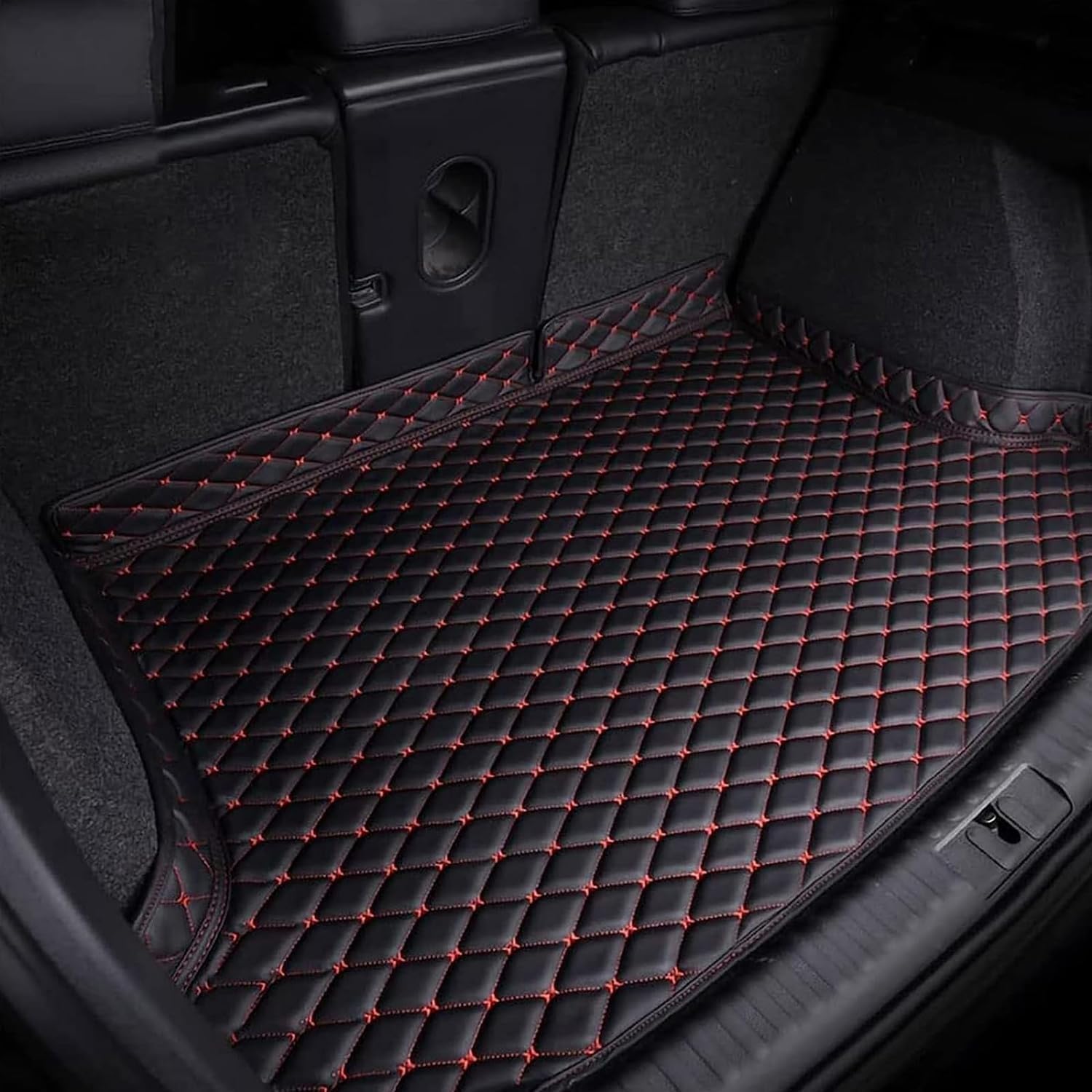 Kofferraum Leder Schutzmatte für Audi RS Q8 2019 2019-pr,Autoschondecke Kofferraummatte mit Ladekantenschutz ，Wasserabweisend &Kratzfest &Pflegeleicht,C/Black-Red von Xjjhyl
