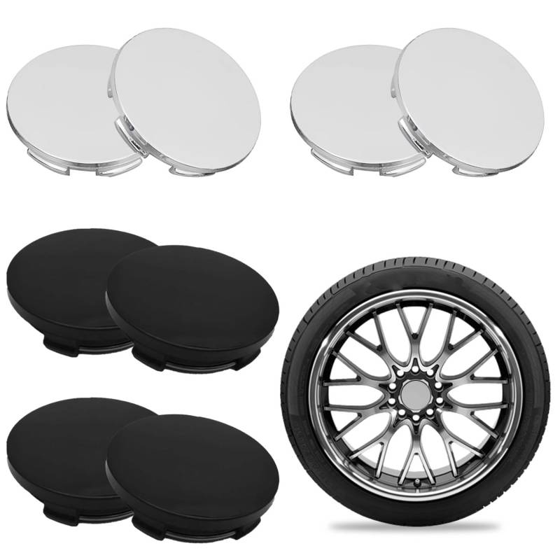 Xmart 8 Stück Auto Nabenkappen OD 60mm ID 56mm Car Radnabenkappen Set ABS Radnabendeckel Schwarz Nabendeckel Felgendeckel Universal Radnabenabdeckung Nabenkappen Silber Felgenkappen Nabenabdeckung von Xmart