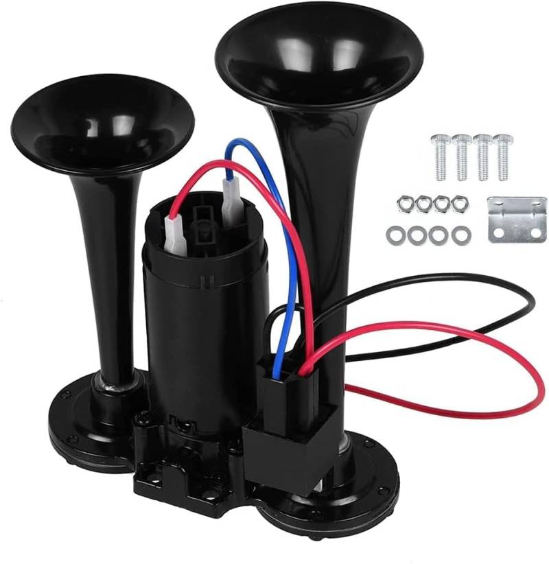 Air Horn Kit 12v Laut Kompressor Fanfare 150dB Druckluft Horn Hupe, Doppelrohr-Elektropumpe mit Metallverbund Lufthorn für alle 12V Auto LKW Züge Boote Cars Vans von Xnlonby