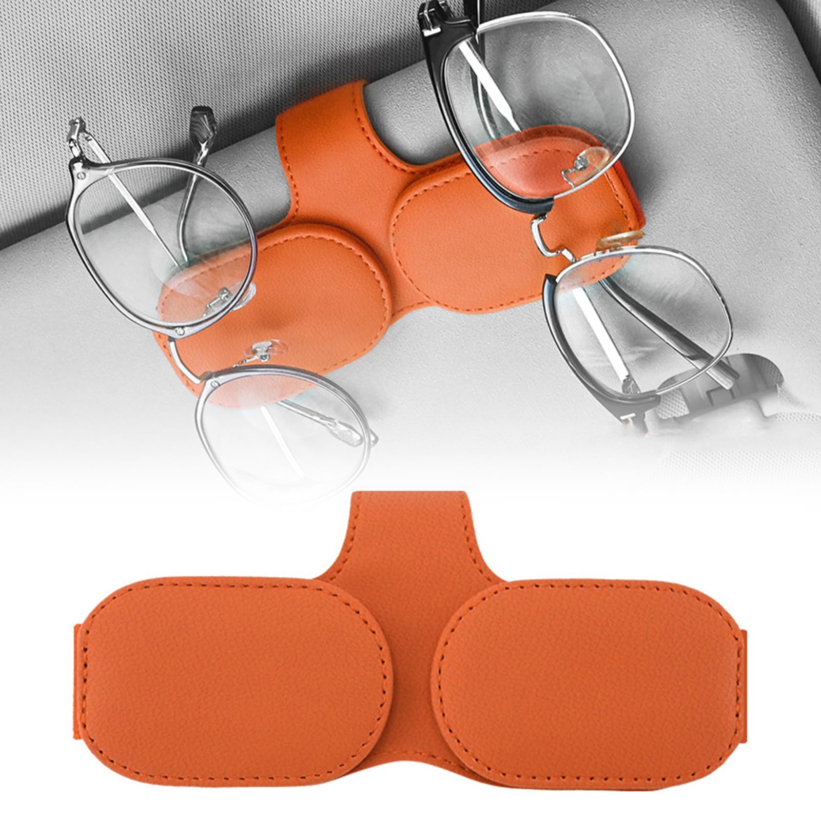 XoeLLe Brillenhalter für Auto, Doppelschichtiger Sonnenbrillenhalter Auto, Magnetische Brillenhalterung Auto, Brillenhalter Auto, Brillenhalter Auto Sonnenblende für Alle Arten von GläSern(Orange) von XoeLLe