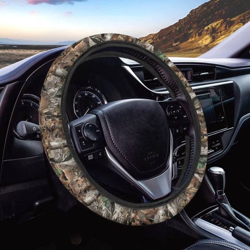 Xoenoiee Ast Camo Jagd Stil Lenkradbezug Universal 15 Zoll Camouflage Baum Druck Auto Lenkrad Zubehör Dekor Anti Rutsch Neopren Auto Wrap Abdeckung für Frauen Herren von Xoenoiee