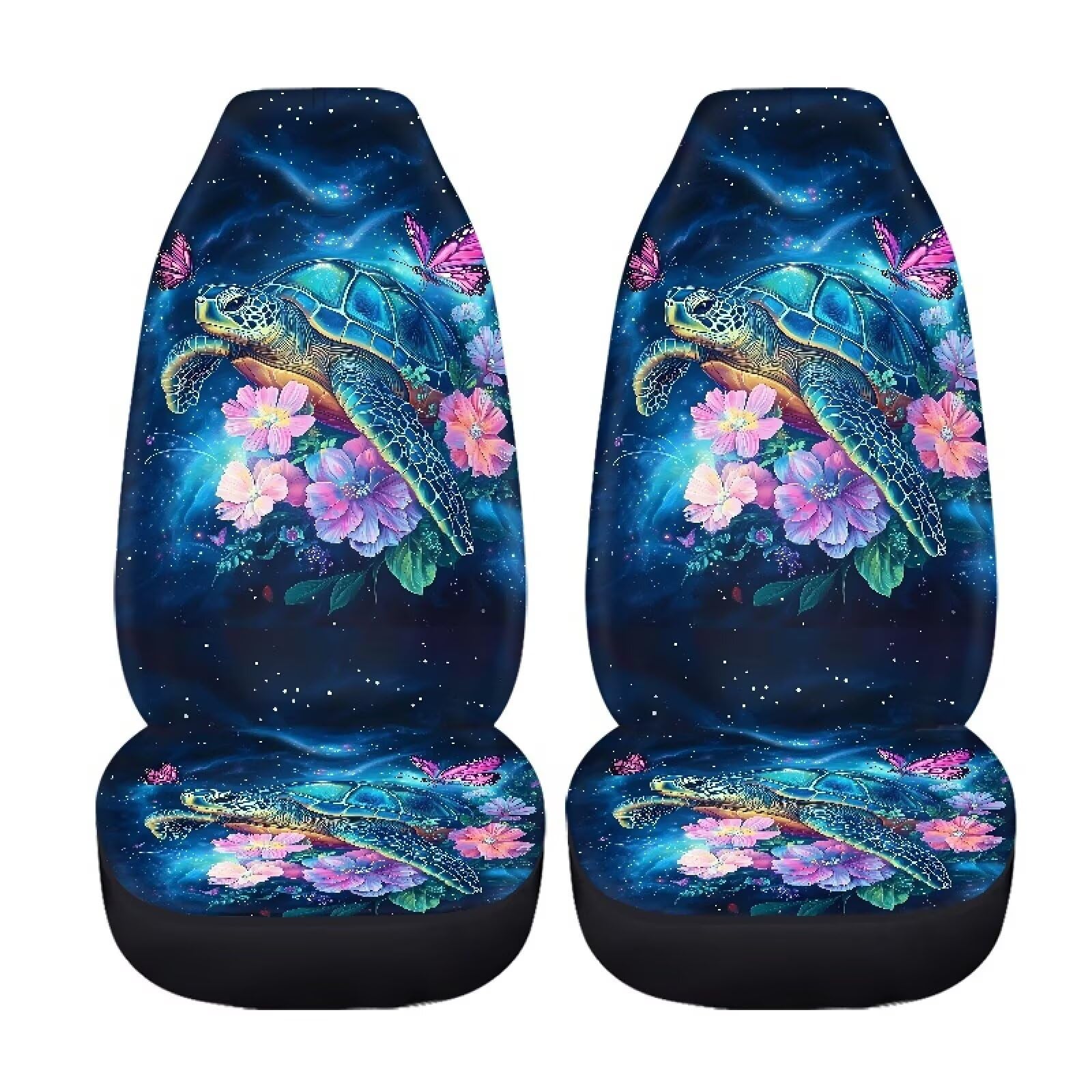 Xoenoiee Autositzbezug Schildkröte Floral Schmetterling Galaxie Muster Auto Sitzschoner Schonbezug Universal Fit für LKW SUV Jeep Sitzbezug Rutschfester Sitzschutz vor Lebensmitteln, Schmutz von Xoenoiee