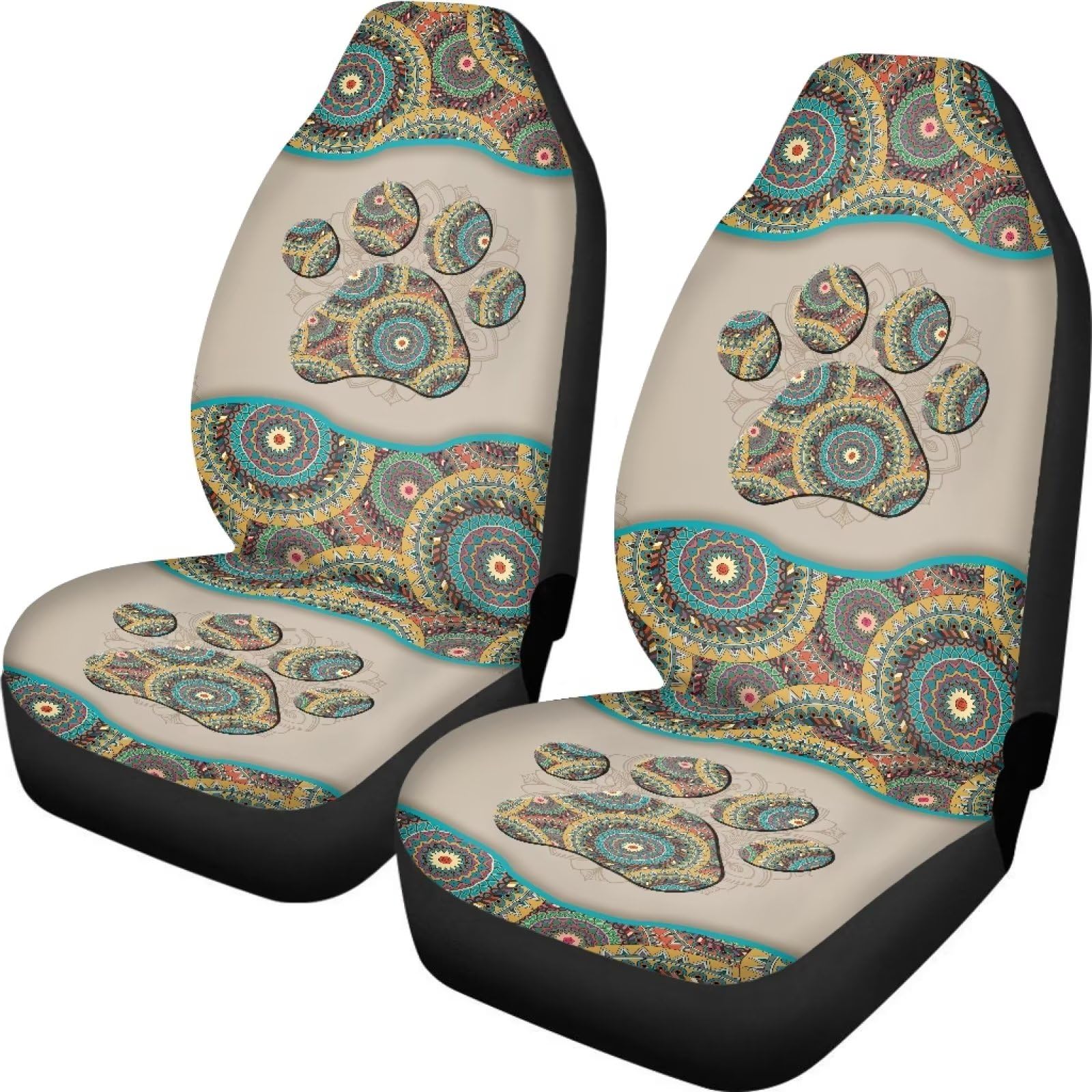 Xoenoiee Boho Mandala Hund Pfote Muster Auto Sitzbezug Schonbezug Schonbezug Vordersitze Abdeckung für LKW SUV Jeep Polyester Sitzbezug Automotive Fahrzeuge Sitzbezug Schonbezüge vor Lebensmitteln, von Xoenoiee