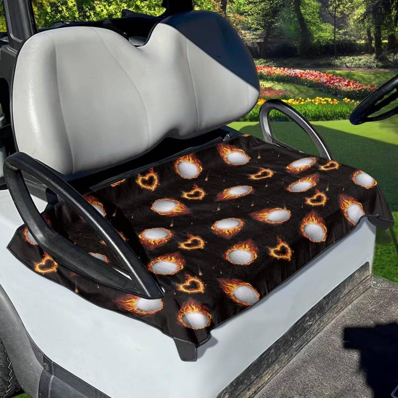 Xoenoiee Fire Golfball Herz Druck Golfwagen Essentials Golfwagen Sitzbezug Leichte Golfdecke Golfwagen Zubehör Club Autositzbezüge von Xoenoiee