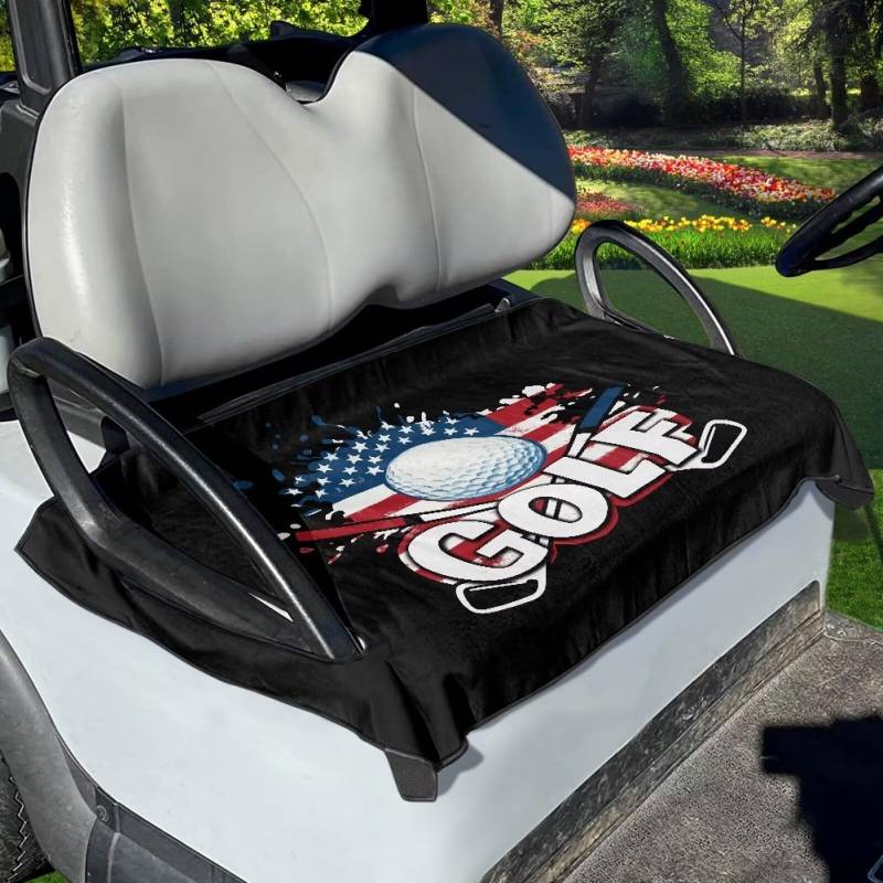 Xoenoiee Golfwagen-Sitzbezug mit amerikanischer Flagge, ganzjährig passend, Golfwagen-Sitztuch, Golfwagen-Sitzkissen für 2-Personen-Sitze, Golf-Themenmuster von Xoenoiee