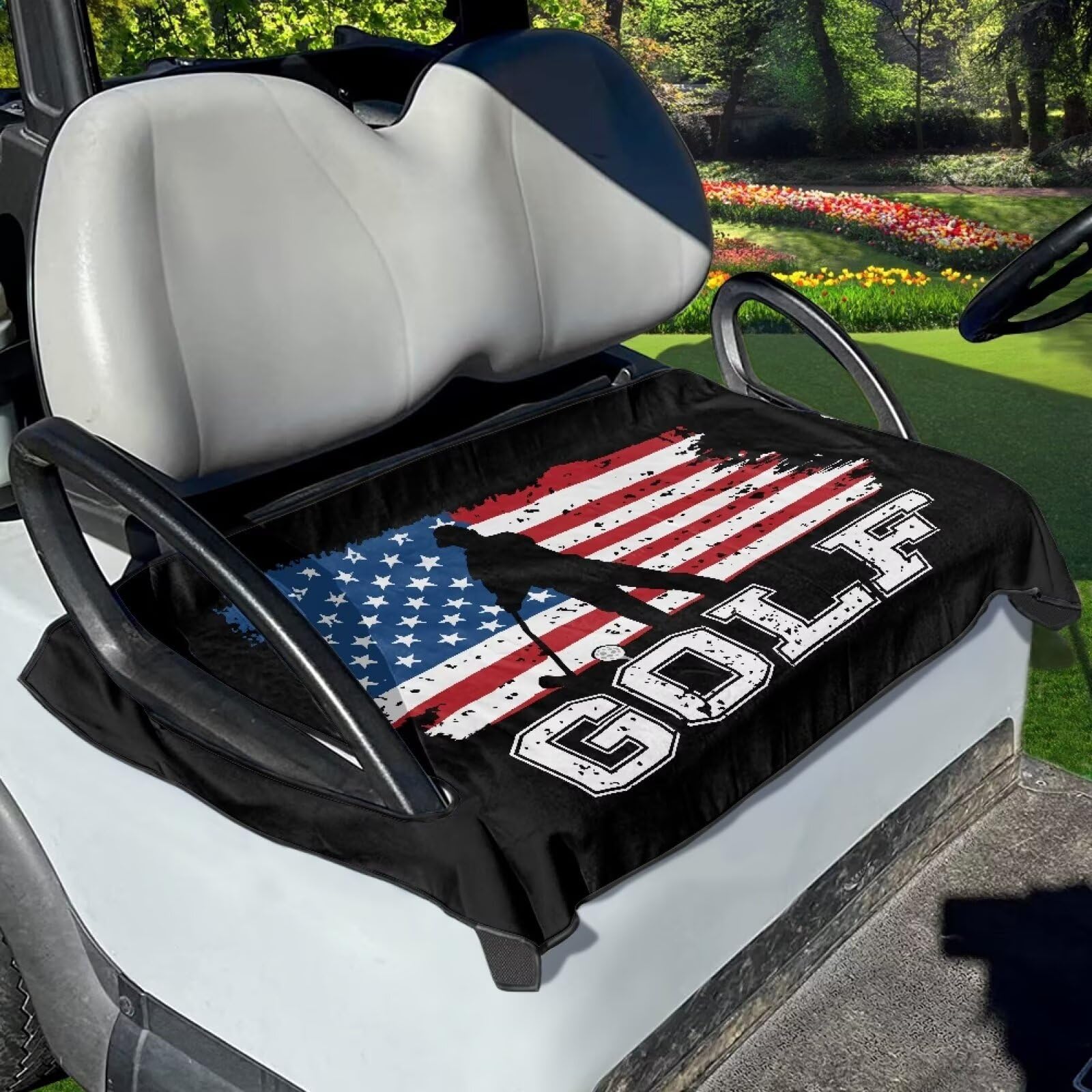 Xoenoiee Golfwagen-Sitztuch, Golfwagen-Sitzbezüge, Golfauto-Sitzkissen, amerikanische Flagge, Golfwagen-Zubehör, passend für die meisten 2-Sitzer-Golfwagen von Xoenoiee