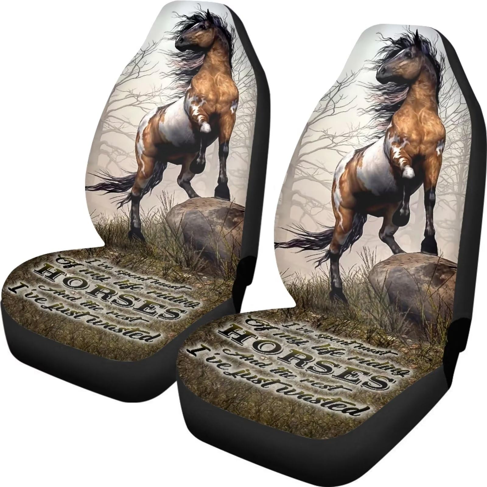 Xoenoiee Horse Wilderness Print Autositzbezüge Vordersitzbezüge Set Autositze mit Gummiband Universal Fit Automotive Sitzbezüge Waschbarer Autositzbezug für SUV Limousine Van von Xoenoiee