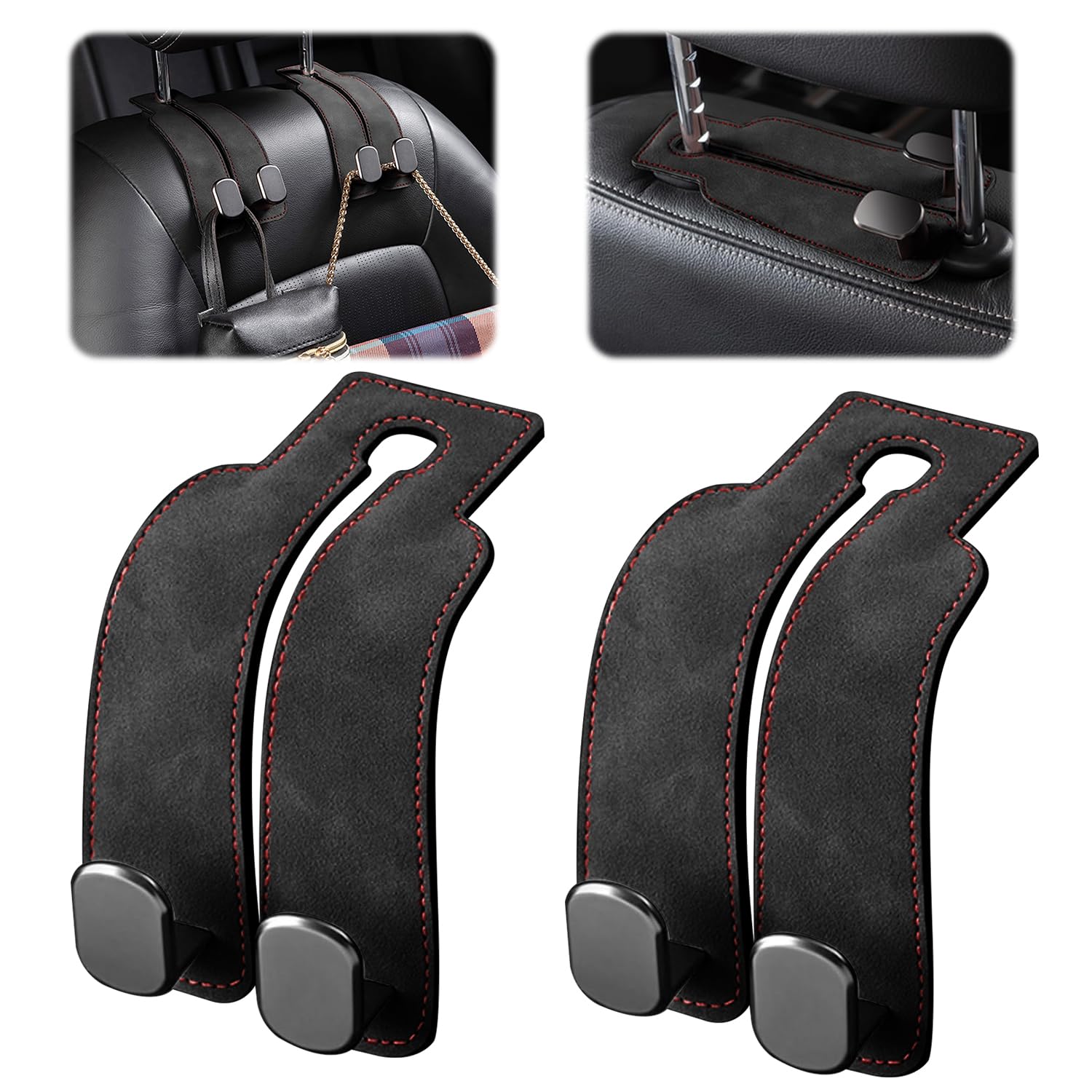 XoiesLAuto Auto Sitz Kopfstütze Haken 2 Pack Auto Handtasche Haken, Auto Kopfstütze Haken für Geldbörsen und Taschen, Rücksitz Lagerung Veranstalter Haken für Auto Rücksitze (schwarz) von XoiesLAuto