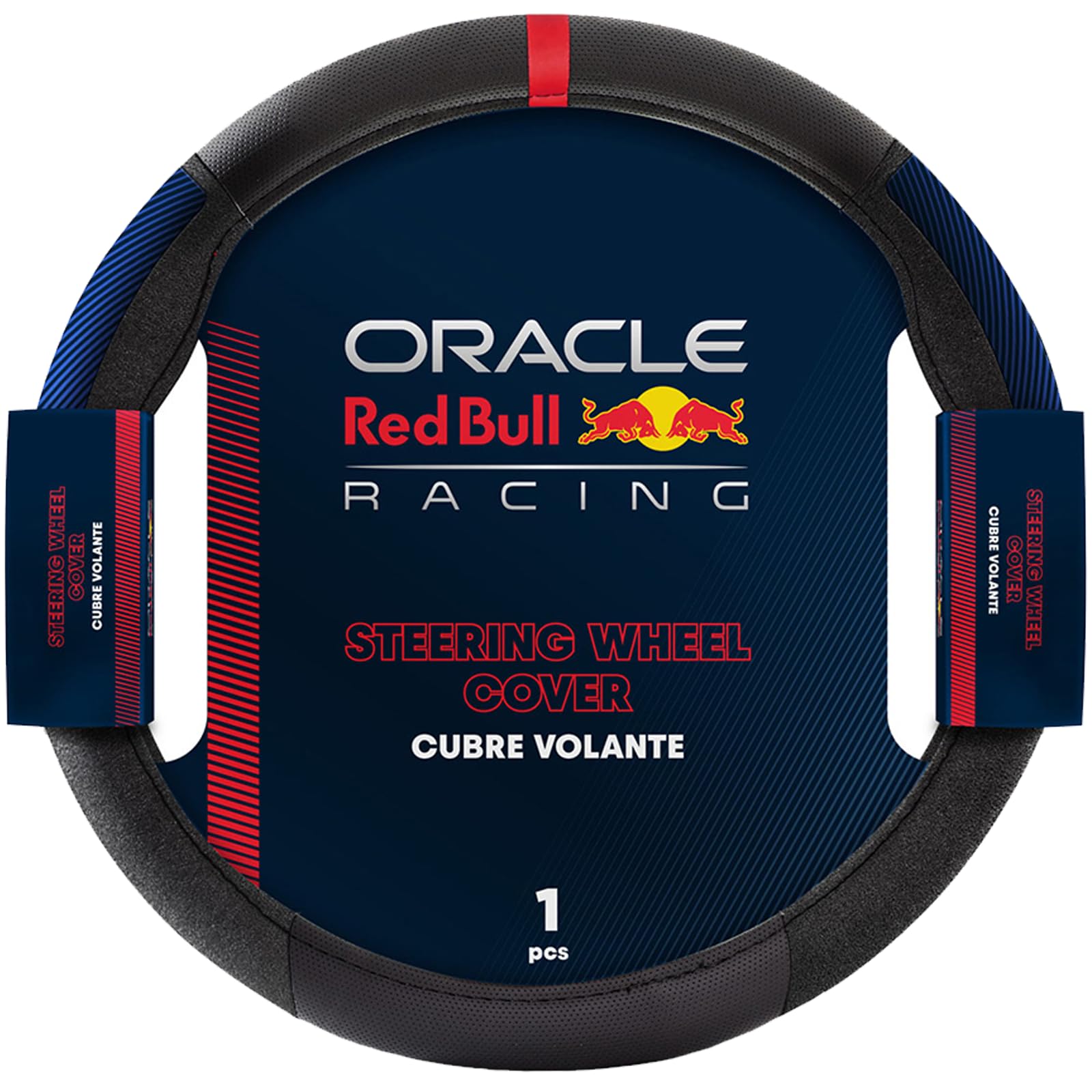 Red Bull Racing Lenkradbezug, universelle Passform, perforiertes Leder mit Stoffgriffen, sportliches Design, schützt und verbessert den Stil Ihres Fahrzeugs (RBSWC002BR) von Xtremeauto