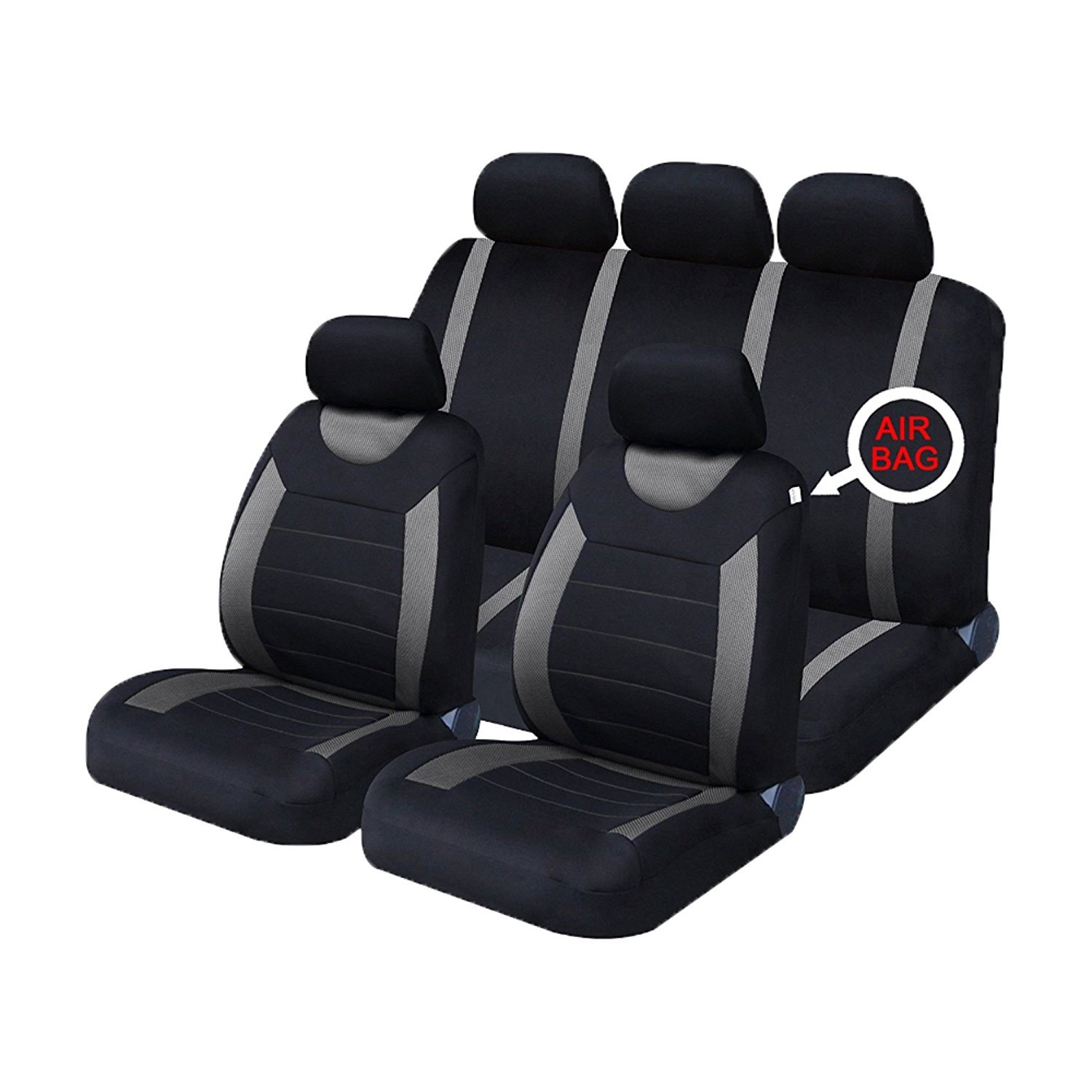 Xtremeauto® Klassisches Autositzbezüge-Set für vorne und hinten, komplett mit Kopfstützenbezügen (grau) von Xtremeauto
