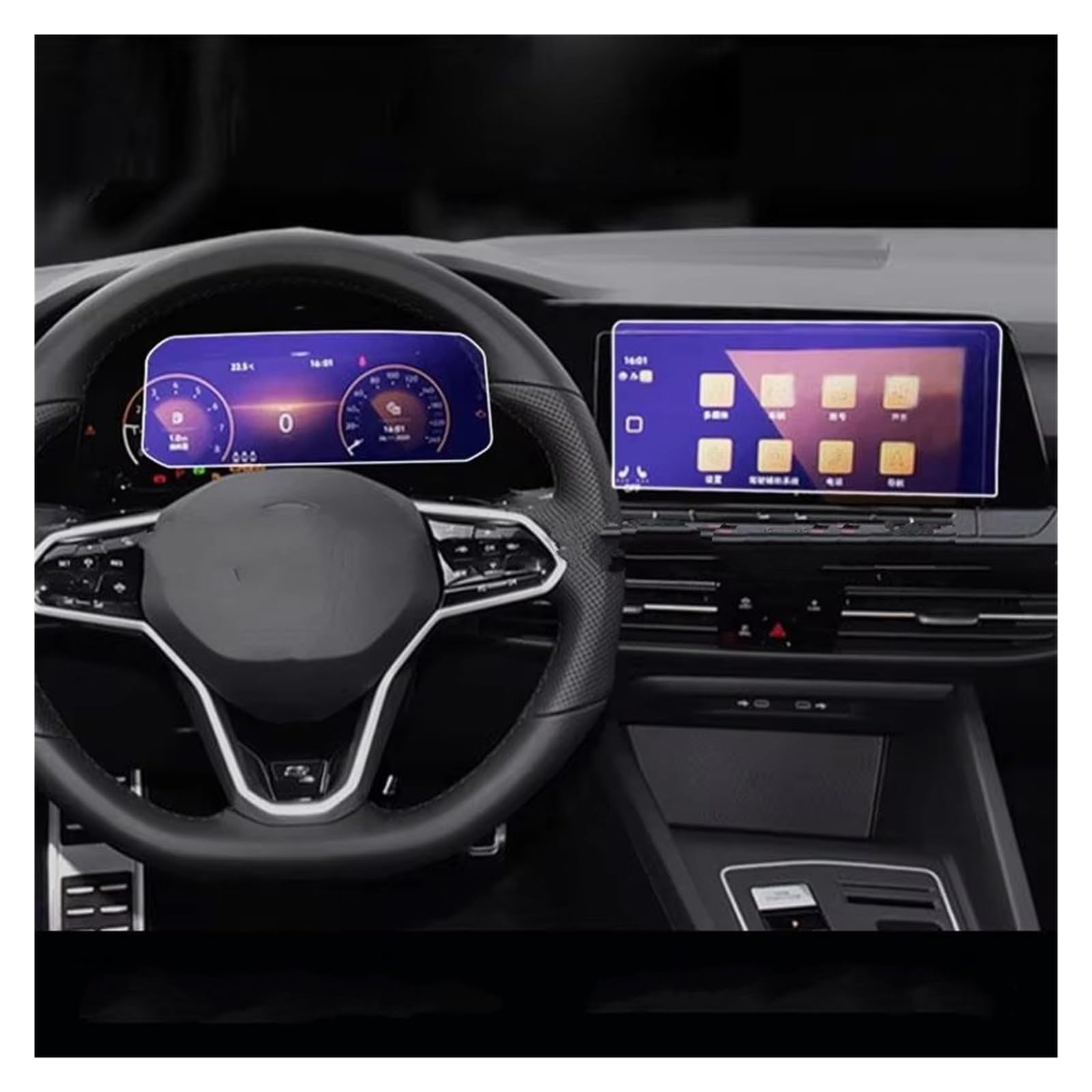 Autonavigationsfilm Displayschutzfolie Aus Gehärtetem Glas Für VW Für Golf 8 2021 Auto-GPS-Navigation Und Armaturenbrett Anti-Kratz-Film GPS-Displayschutz(No USB Hole Set) von XuYingBhd