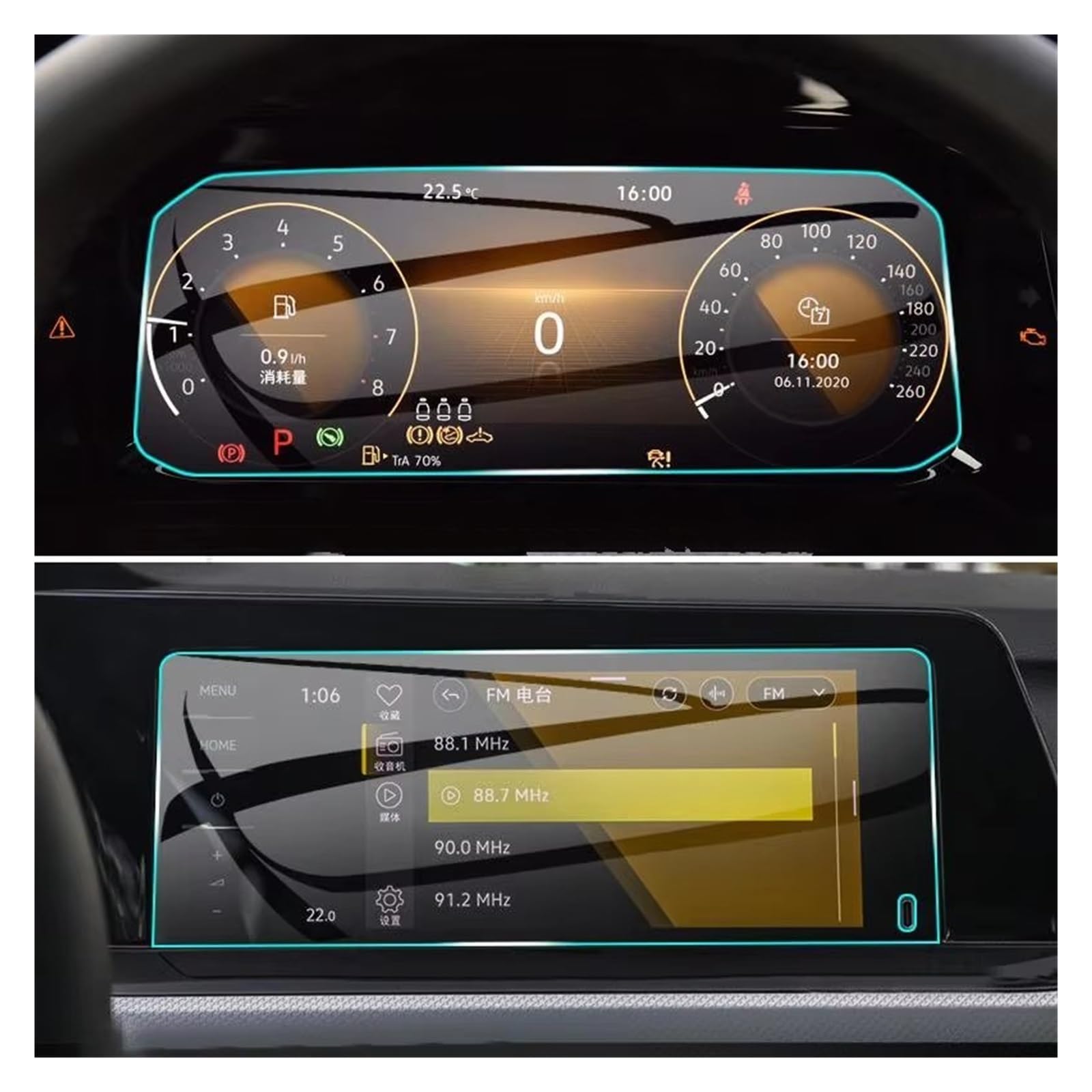 Autonavigationsfilm Displayschutzfolie Aus Gehärtetem Glas Für VW Für Golf 8 2021 Auto-GPS-Navigation Und Armaturenbrett Anti-Kratz-Film GPS-Displayschutz(with USB Hole Set) von XuYingBhd