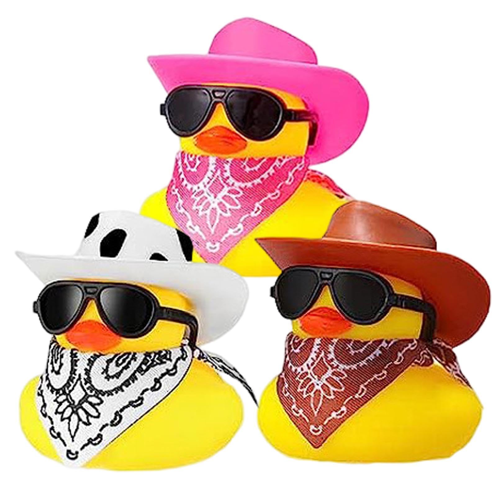 Coole Gummi Enten Sonnenbrille, Lustige Badeente Mit Cowboyhut, Cowboy Armaturenbrett Ente, Quietsche Ente Badespielzeug, Cooles Auto Enten Ornament Für Armaturenbrett Mit Niedlich Prop von Xujuika