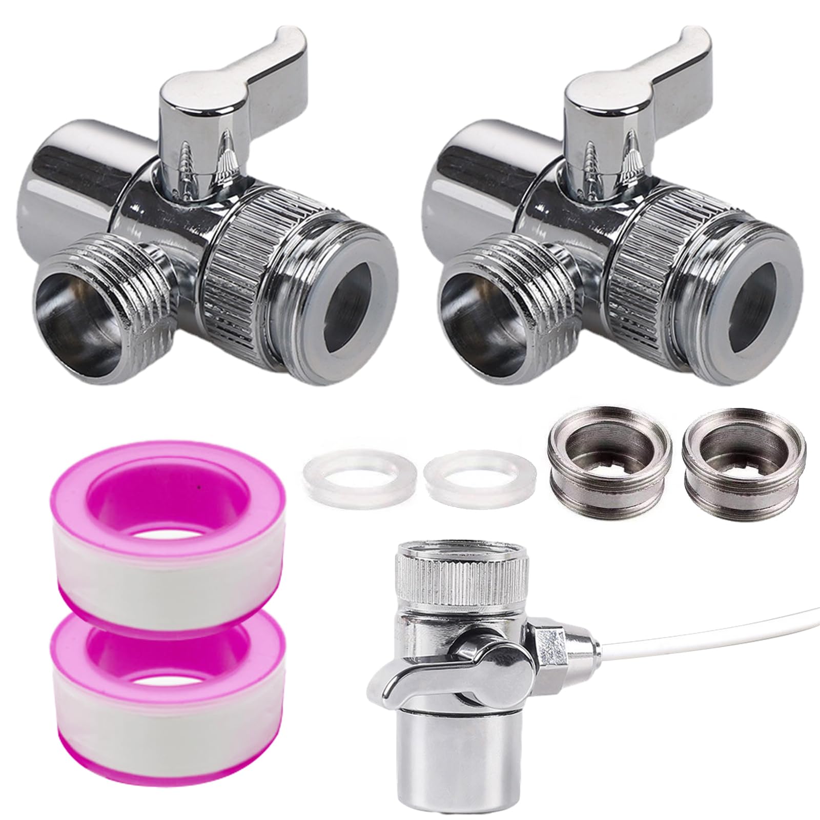 Xumier 3-Wege Umschaltventil 2pcs Dusche Adapter Messing Massives Messing Brause Dusche Adapter 3 Wege Umschaltventil Wasserhahnadapter Absperrventil Ventil Umschalter für 22-24mm Wasserhahn Adapter von Xumier