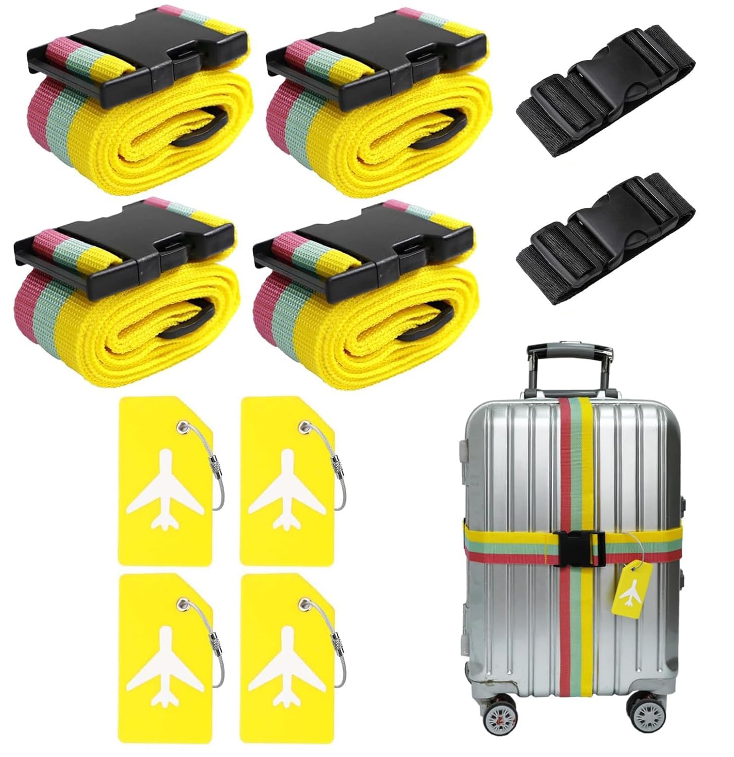 4 Stück Koffergurt & 4 Stück Kofferanhänger & 2 Stück Fügen Sie Eine Tasche Gepäckgurte Hinzu, Kofferband Gurt, Einstellbare Kofferbänder, Auffällig Luggage Strap für Koffer (3 Farben) von Xummi