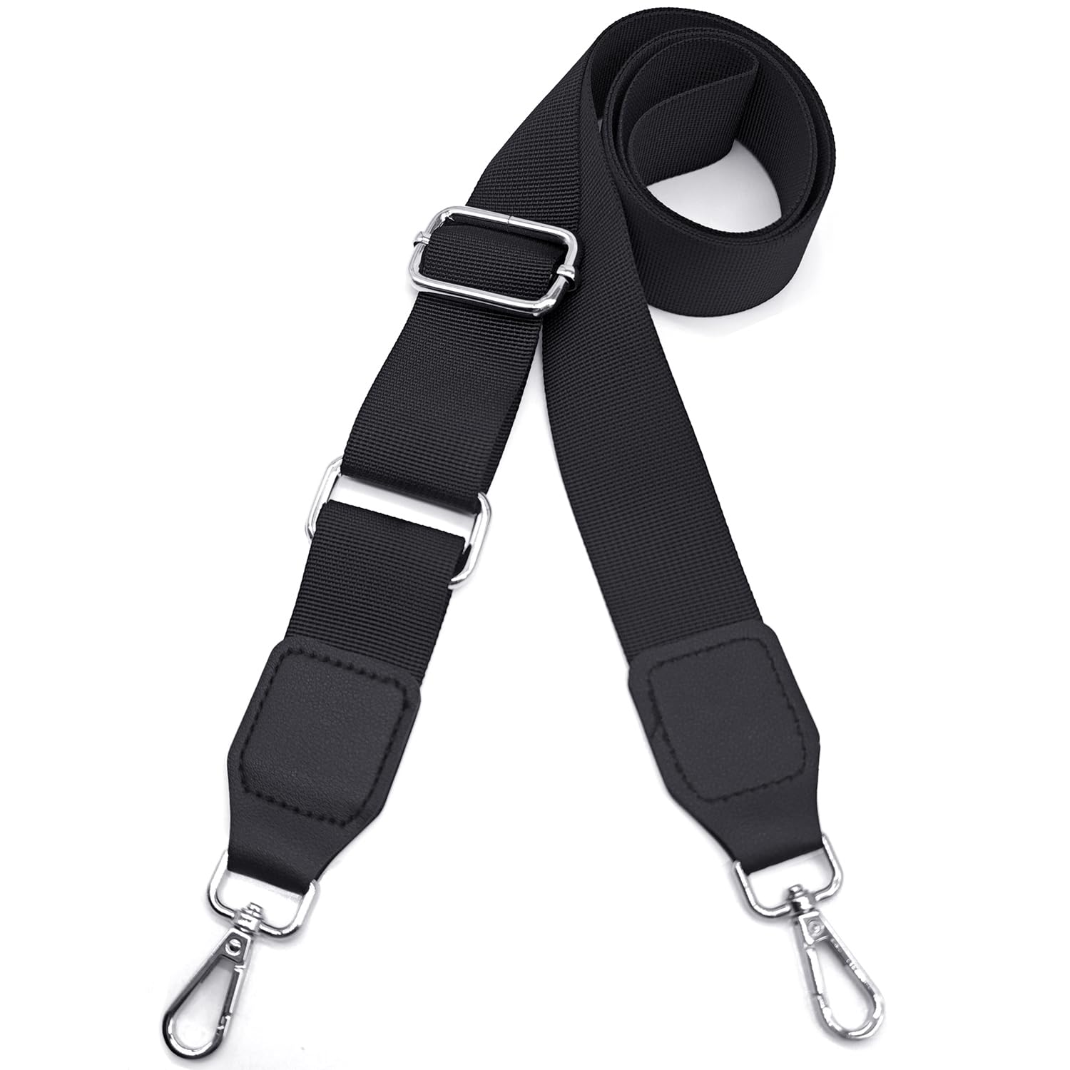 Xundefeng 3.8cm Schwarz Breiter Taschengurt Verstellbarer Schultergurt für Taschen Taschengurte zum Wechseln Schulterriemen - Silber Clip von Xundefeng