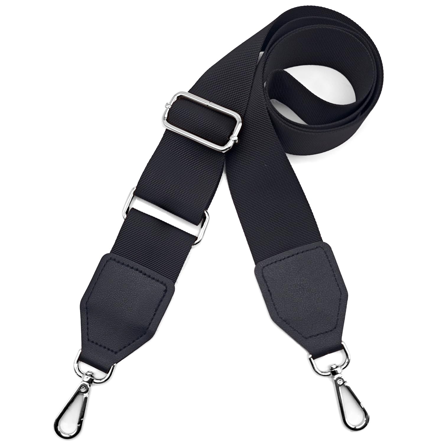 Xundefeng 5cm Schwarz Breiter Taschengurt Verstellbarer Schultergurt für Taschen Taschengurte zum Wechseln Schulterriemen - Silber Clip von Xundefeng