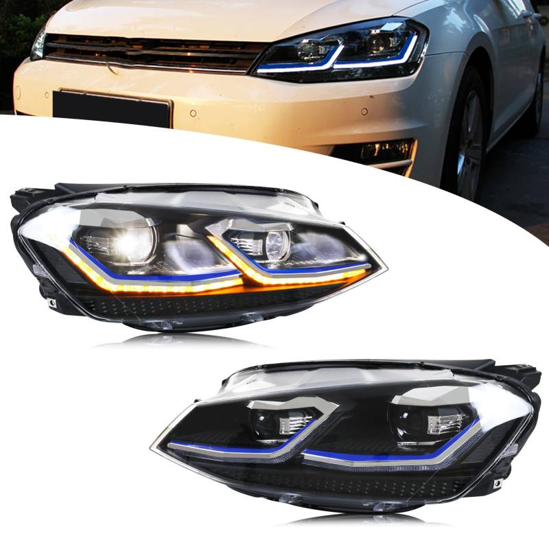 Xunder LED Scheinwerfer passend für 2015 2016 2017 Golf 7 MK7 VII High/Low Beam Frontleuchten Montage (BLUE) von Xunder