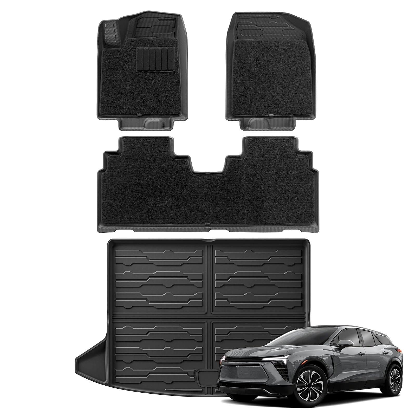 Auto Fußmatten Für Chevrolet Für Blazer EV 2024 3D Auto Fußmatten Cargo Liner Trunk Pad Alle Wetter Schwarz Links Ruder Fussmatten Auto(7P) von Xwthsch