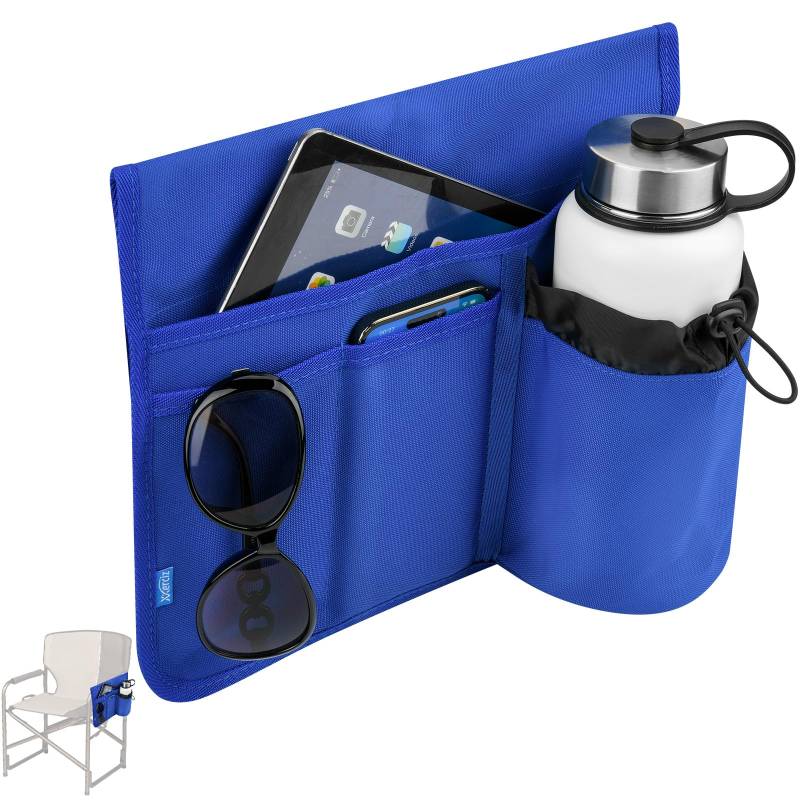 Xxerciz Strandkorb-Getränkehalter, Campingstuhl, Armlehne, Getränke-Organizer mit leicht befestigtem Klettband, universelles Stuhlzubehör für Wasserflasche, Sonnenbrille, Telefon, Tablet usw. (Blau) von Xxerciz