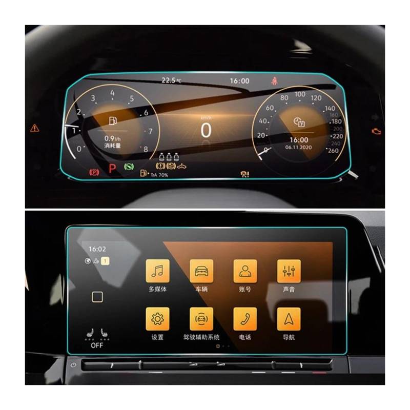 Auto Displayschutzfolie Für VW Für Golf 8 MK8 2020-2023 GTI GPS Navigation Film LCD Bildschirm Gehärtetes Glas Schutz Film Scratch Zubehör Navigation Schutzfolie(10 and Dashboard) von Xxiucj