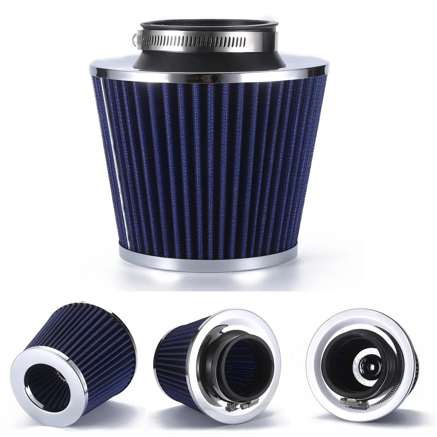 Induktion Schlauch Kit Universal 70MM Auto-Luftfilter Entlüftungsfilter High Flow Intake Kit Mesh Cone Motorschutz Ersatz Autozubehör Auto Luftansaug(70mm Blue Silvery) von Xxiucj