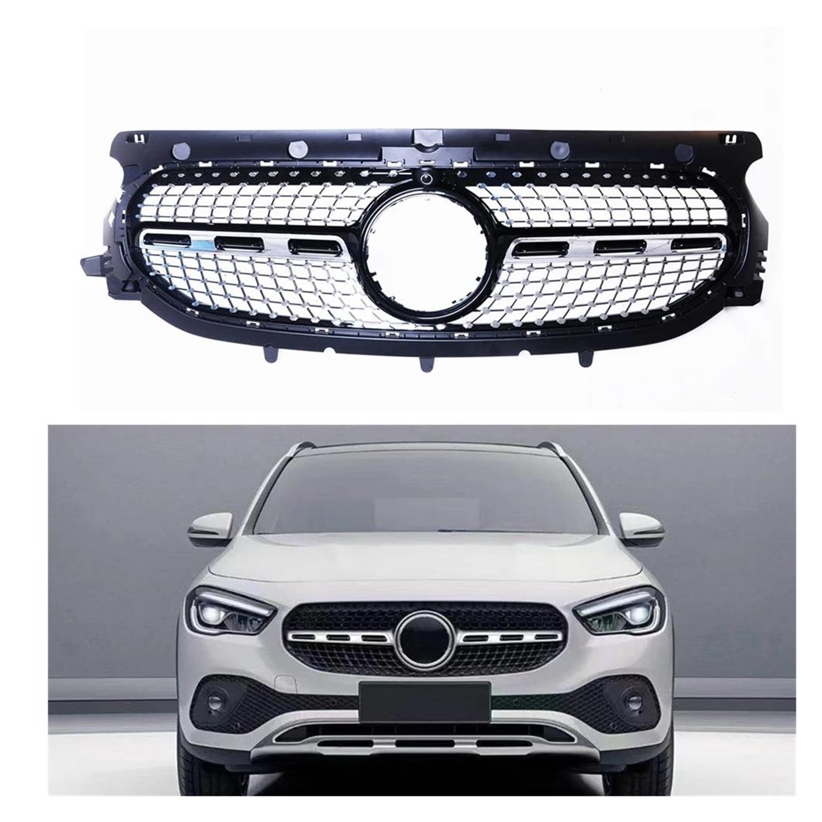 Kühlergrill Für Benz Für GLA-Klasse 2020-2023 H247 GLA220 220d GLA250 GLA45 GLA35 Frontgrill Grill Schwarz Oberen Stoßstange Haube Mesh Grid Auto Frontgrill von Xxiucj