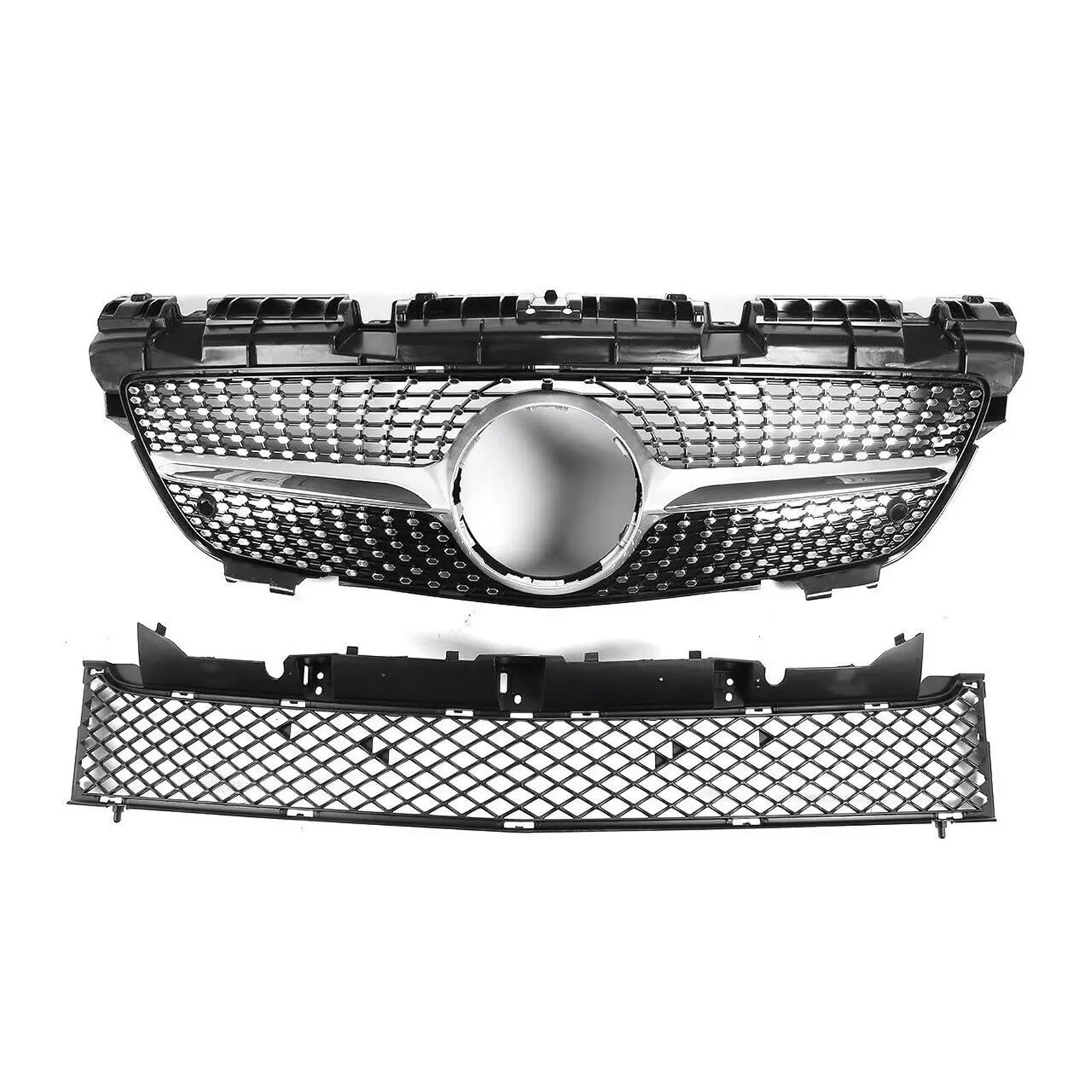 Kühlergrill Für Benz Für SLK Klasse R172 SLK200 SLK250 SLK350 2012-2016 Schwarz/Silber Auto Front Upper Grille + Untere Stoßstange Haube Mesh Grill Auto Frontgrill(Silber) von Xxiucj