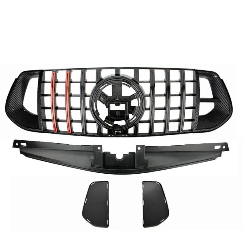 Kühlergrill Für Benz Für W167 V167 GLE300 GLE350 GLE400 GLE450d 2023 2024 + Auto Vorne Racing Facelift Stoßstange Grille Obere Kühler Abdeckung Auto Frontgrill(Carbon Frame red) von Xxiucj