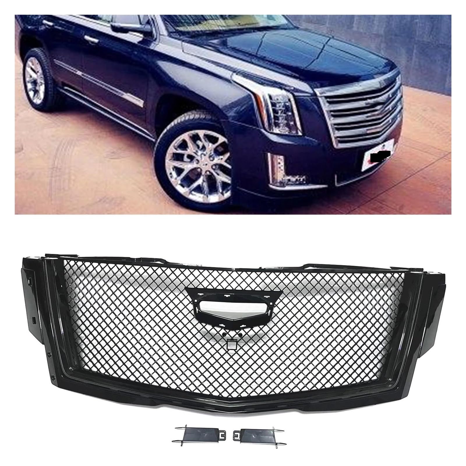 Kühlergrill Für Cadillac Für Escalade 2015 2016 2017 2018 2019 2020 Honeycomb Style Schwarz Auto Obere Stoßstange Haube Mesh Grid Kit Kühlergrill Auto Frontgrill von Xxiucj