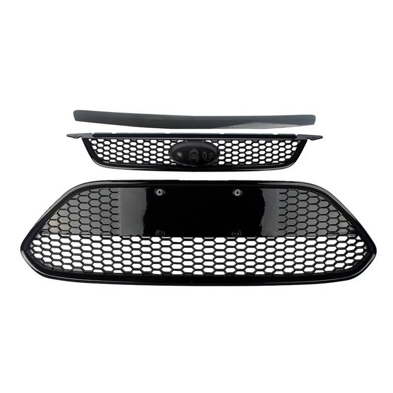 Kühlergrill Für Ford Für Focus 2009 2010 2011 2012 2013 2014 2015 Fließheck Limousine Glänzend Schwarz Front & Unteren Kühlergrill Stoßstange Waben Gill Auto Frontgrill(Full Set) von Xxiucj