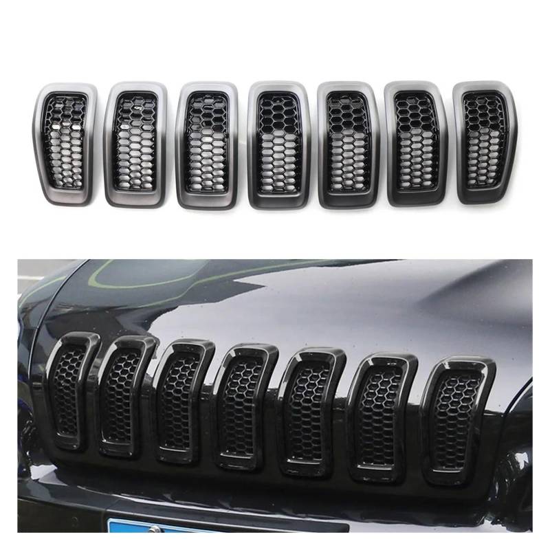 Kühlergrill Für Jeep Für Cherokee 2014 2015 2016 2017 2018 7 Stücke ABS Auto Kühlergrill Wabeneinsätze Grillabdeckung Trim Auto Frontgrill(Semi-Plating) von Xxiucj