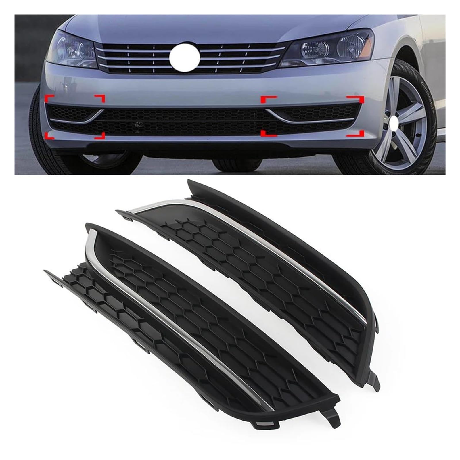 Kühlergrill Für VW Für Passat 2012-2015 561853665E 561853666C Uns Version 2Pcs Auto Front Stoßstange Nebel Licht Gitter Abdeckung W/O Loch Auto Frontgrill von Xxiucj