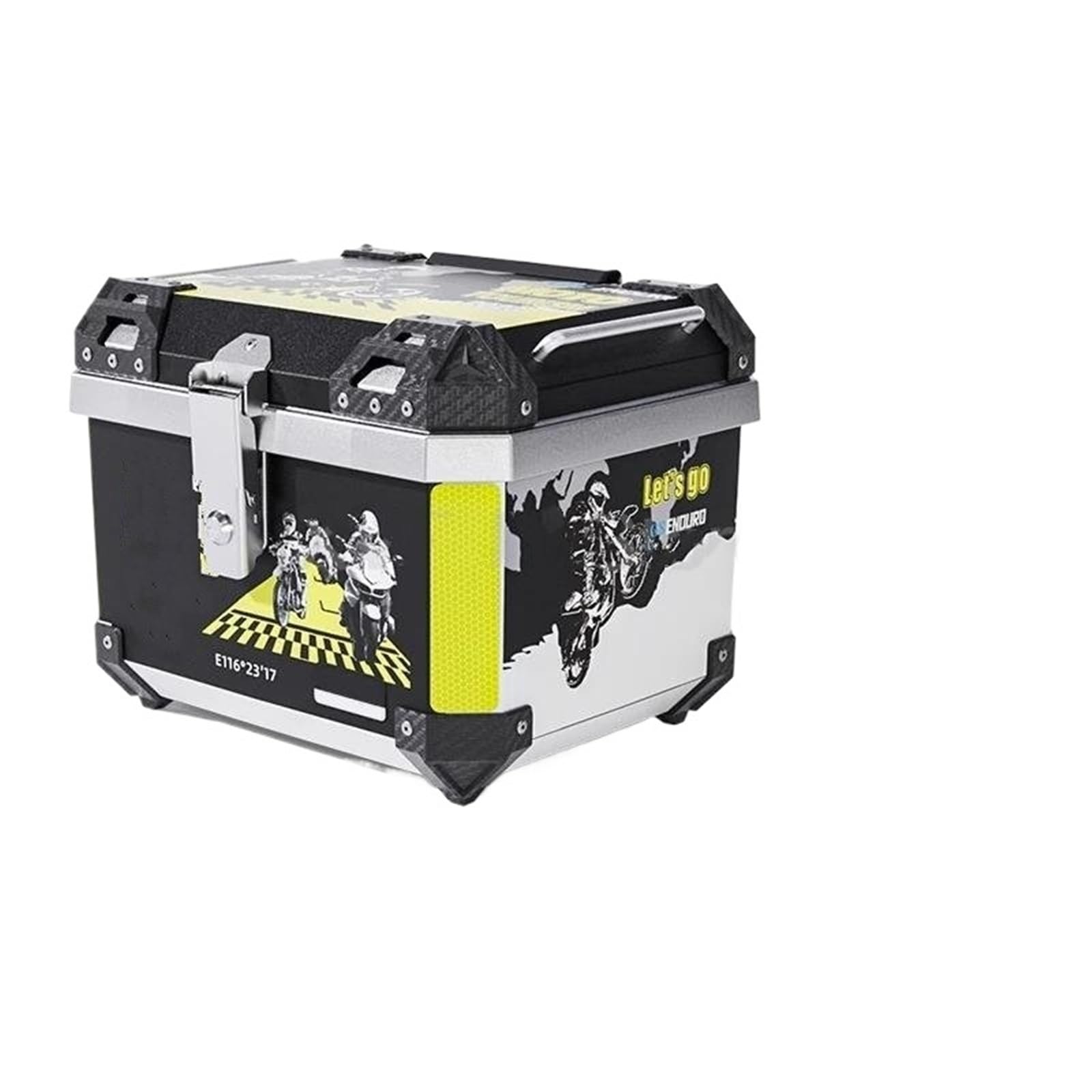 Motorrad Hecktasche Universal Motorrad Heckbox Top Tail Helm Box Abschließbare Gepäckaufbewahrung Werkzeugkasten Lagerregal 45L 57L Motorradtasche(45L Stickers-C) von Xxiucj