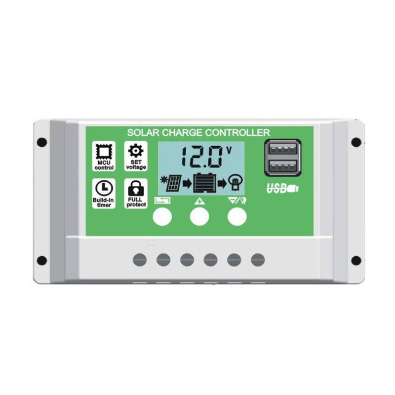 Y&H 30A 12V/24V Solarpanel-Laderegler Blei-Säure-/Lithium Batterie mit doppeltem LCD-Display mit USB-Hintergrundbeleuchtung und Timer-Ein-/Ausschaltstunden von Y&H