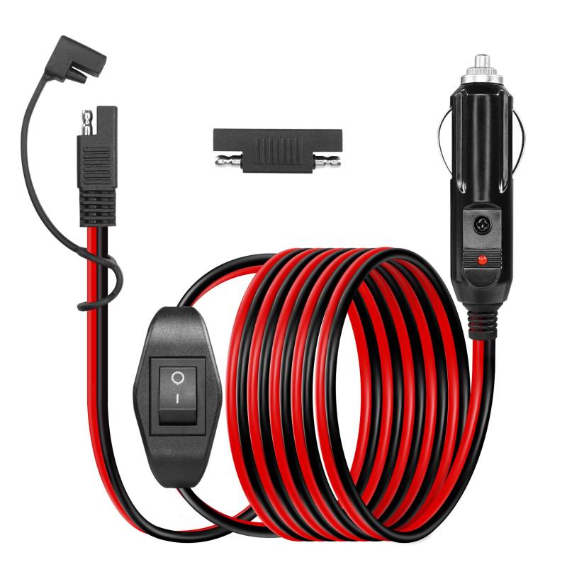 10FT/3M SAE auf Zigarettenanzünder-Stecker mit Schalter YACSEJAO 14AWG 12V Zigarettenanzünder-Stecker auf SAE-Schnellverschluss-Adapter-Verlängerungs-Ladekabel mit 15A-Sicherung und LED-Licht von YACSEJAO