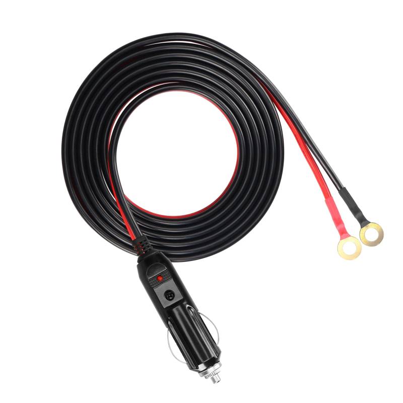 12 V/24 V Zigarettenanzünder auf O-Ring-Terminal-Kabel, YACSEJAO 6,5 Fuß/2 m, Zigarettenanzünder-Stecker auf Batterie-Öse, Terminal-Anschluss, 16 AWG, robustes Kabel für Auto-Wechselrichter, von YACSEJAO