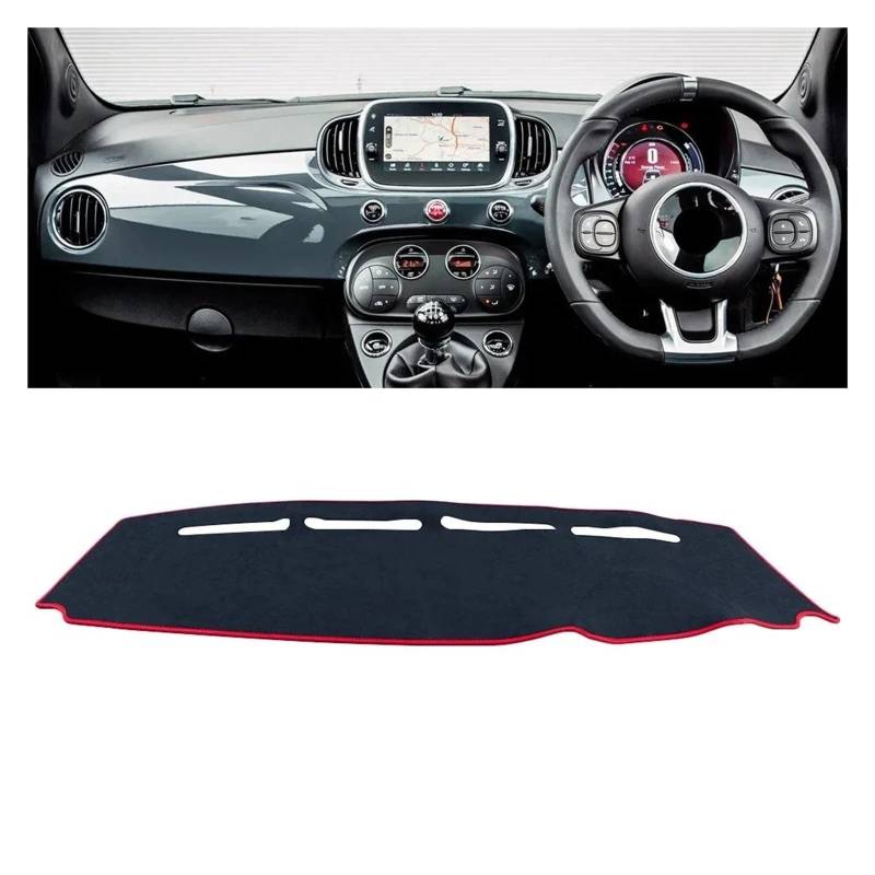 Armaturenbrettabdeckung Matte Für FIAT 500 500c 500e 2007-2024 Auto Dashboard Abdeckung Dash Matte Sonnenschutz Nicht-Slip Pad Zubehör(RHD Black Red Side) von YAKISA