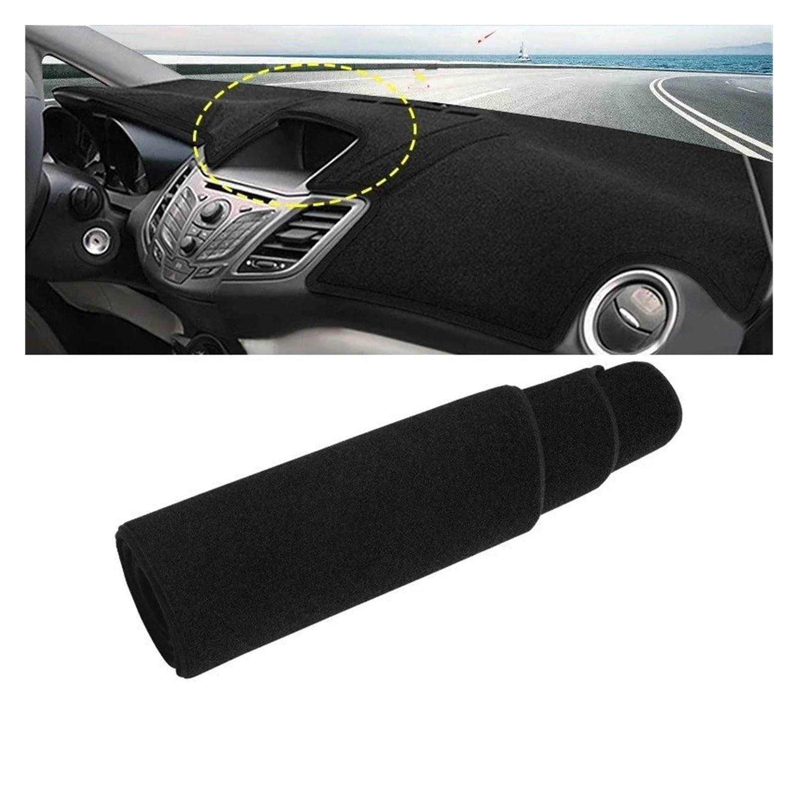 Armaturenbrettabdeckung Matte Für Ford Für Fiesta MK7 2008 2009 2010 2011 2012 2013 2014 2015 2016 Auto Dashboard Abdeckung Dash Matte Sonnenschutz Nicht-Slip Pad(No GPS Black Side) von YAKISA