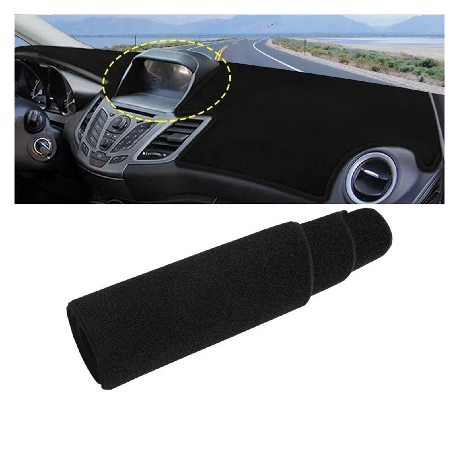 Armaturenbrettabdeckung Matte Für Ford Für Fiesta MK7 2008 2009 2010 2011 2012 2013 2014 2015 2016 Auto Dashboard Abdeckung Dash Matte Sonnenschutz Nicht-Slip Pad(with GPS Black sid) von YAKISA