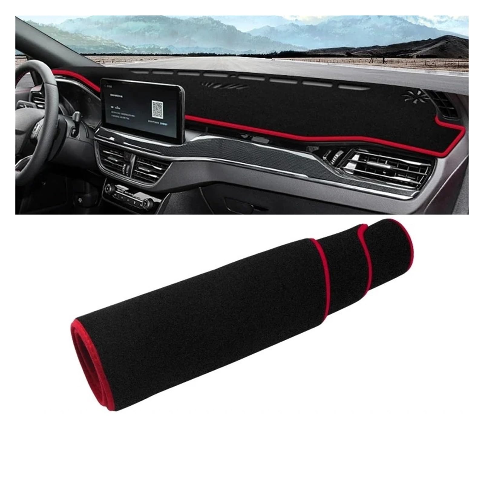 Armaturenbrettabdeckung Matte Für Ford Für Focus MK4 IV 2018 2019 2020 2021 2022 2023 2024 Auto Dashboard Abdeckung Sonnenschutz Nicht-Slip Matte Zubehör(A Red Side LHD) von YAKISA