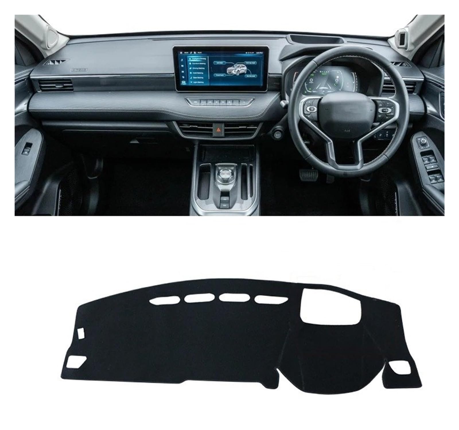 Armaturenbrettabdeckung Matte Für Haval Für Jolion 2021 2022 2023 Auto Dashboard Sonnenschutz Matte Instrument Schreibtisch Abdeckung Nicht-Slip Pad LHD RHD Zubehör(with HUD Black RHD) von YAKISA