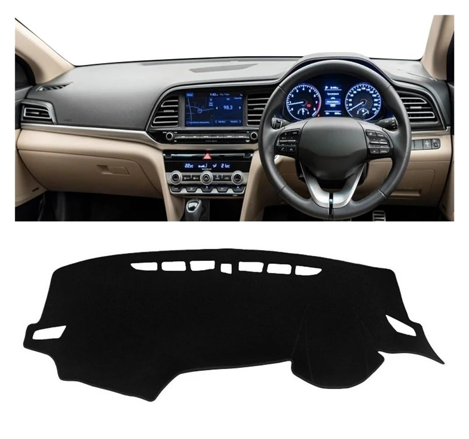 Armaturenbrettabdeckung Matte Für Hyundai Für Elantra Für Avant AD 2016-2020 Auto Dashboard Abdeckung Matte Vermeiden Licht Sonnenschutz Pad Instrument Panel Teppiche(A RHD Black Side) von YAKISA