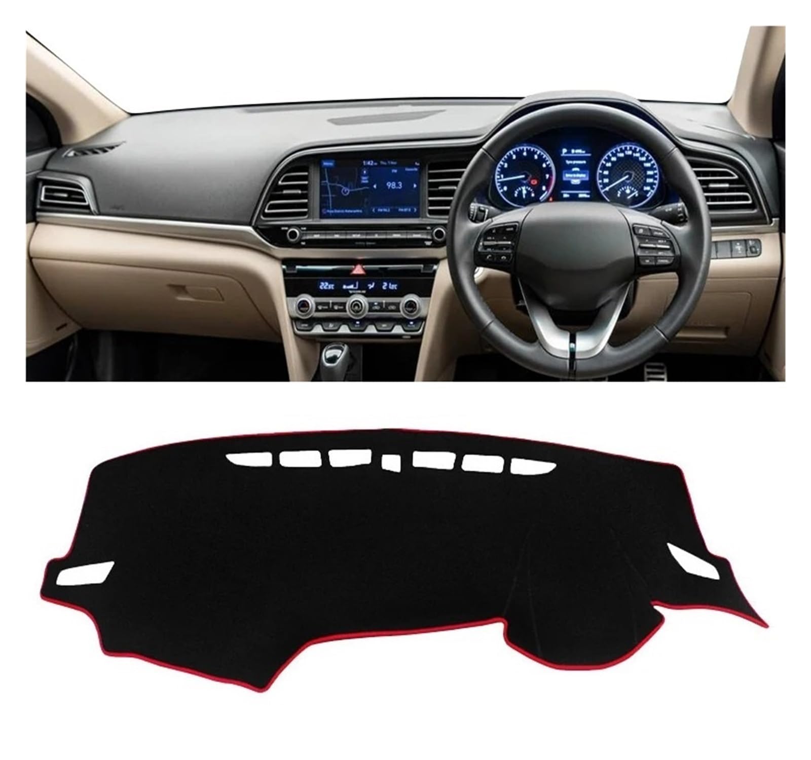 Armaturenbrettabdeckung Matte Für Hyundai Für Elantra Für Avant AD 2016-2020 Auto Dashboard Abdeckung Matte Vermeiden Licht Sonnenschutz Pad Instrument Panel Teppiche(A RHD Red Side) von YAKISA