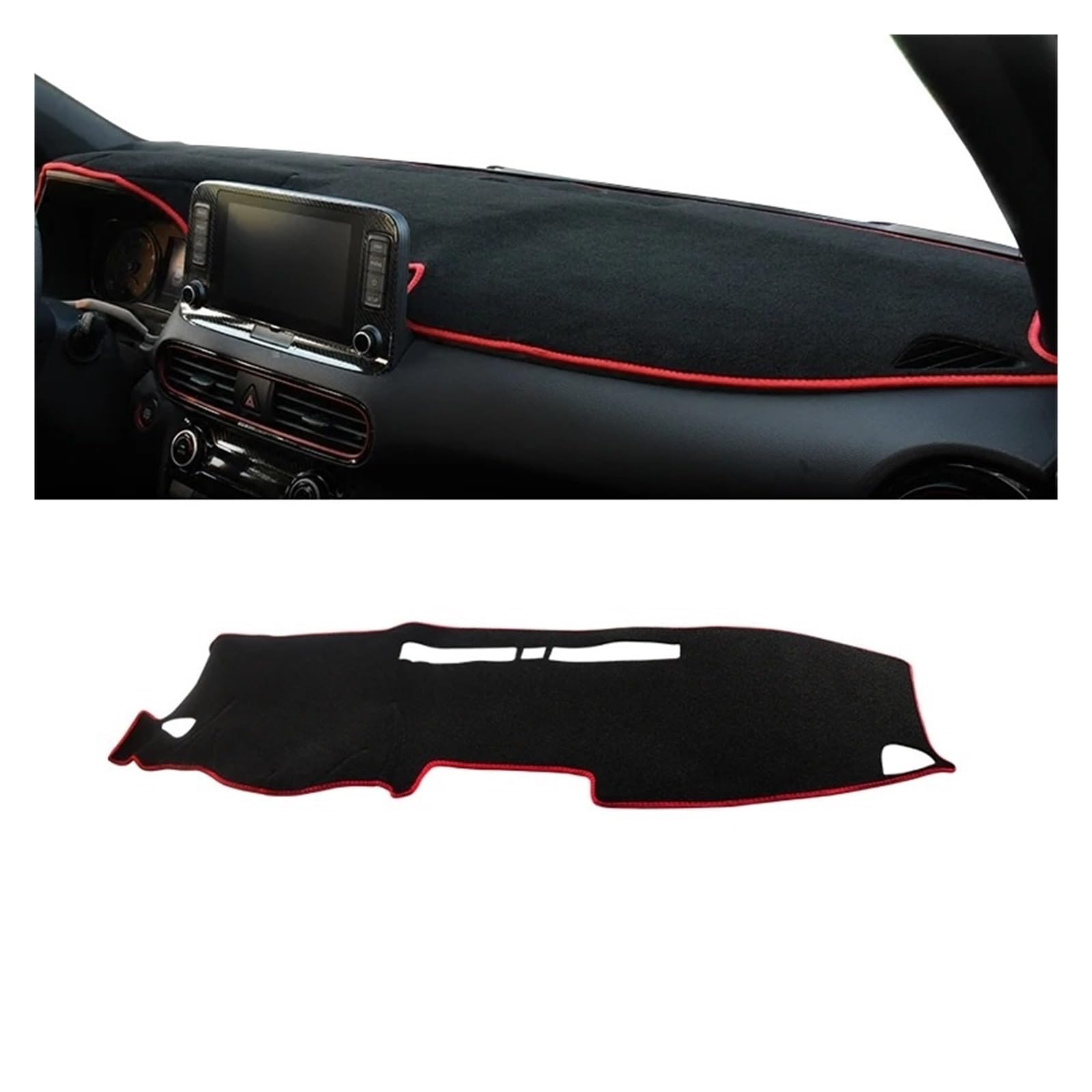 Armaturenbrettabdeckung Matte Für Hyundai Für KONA 2017 2018 2019 2020 2021 2022 2023 LHD Auto Dashboard Abdeckung Dash Matte Sonnenschutz Nicht-Slip Pad Zubehör(A Red Side) von YAKISA