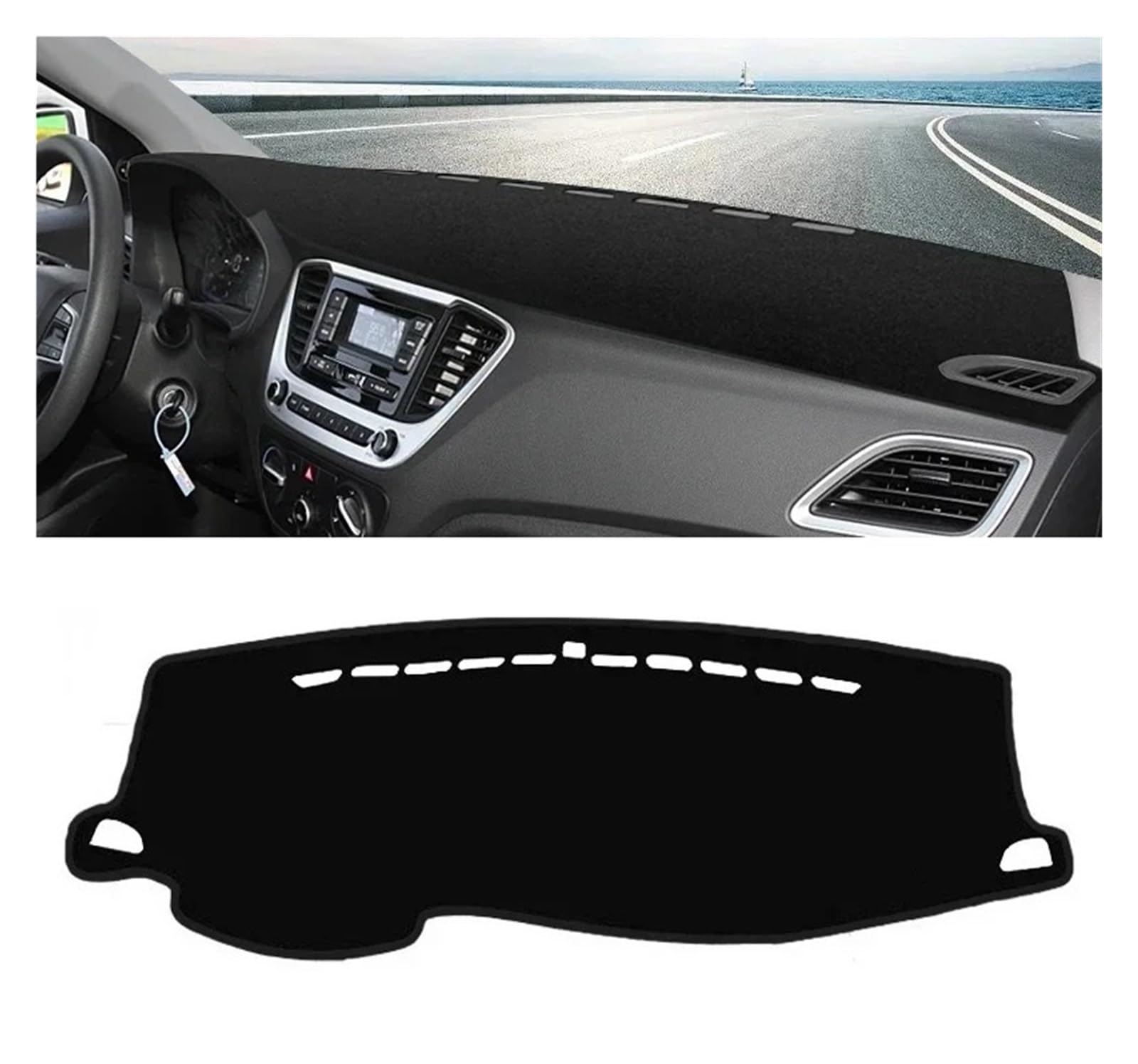 Armaturenbrettabdeckung Matte Für Hyundai Für Solaris Für Accent HC 2017-2020 LHD Auto Dashboard Abdeckung Dash Matte Sonnenschutz Nicht-Slip Pad Innen Zubehör(Black Side) von YAKISA