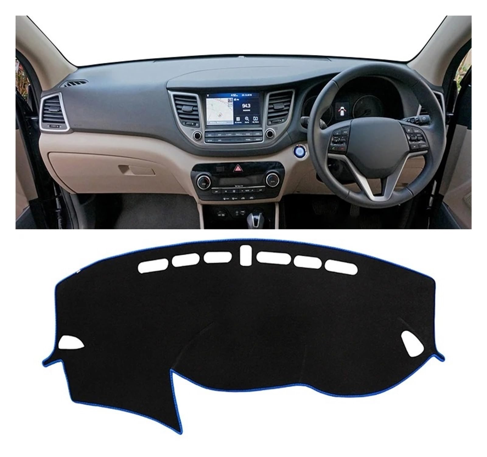 Armaturenbrettabdeckung Matte Für Hyundai Für Tucson TL 2015 2016 2017 2018 Auto Dashboard Abdeckung Vermeiden Licht Pad Instrument Panel Teppiche Anti-Uv Fall(A RHD Blue Side) von YAKISA