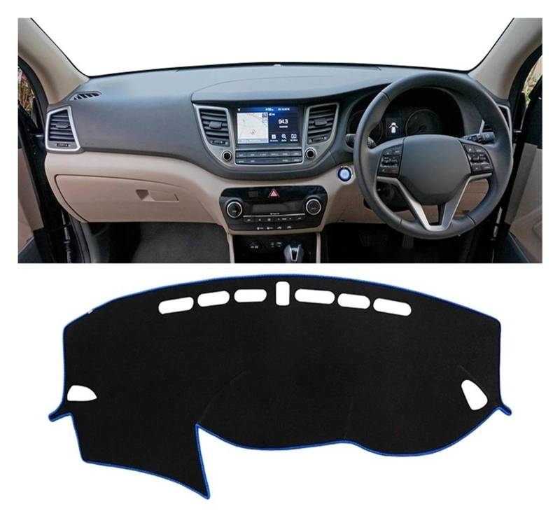 Armaturenbrettabdeckung Matte Für Hyundai Für Tucson TL 2015 2016 2017 2018 Auto Dashboard Abdeckung Vermeiden Licht Pad Instrument Panel Teppiche Anti-Uv Fall(A RHD Blue Side) von YAKISA