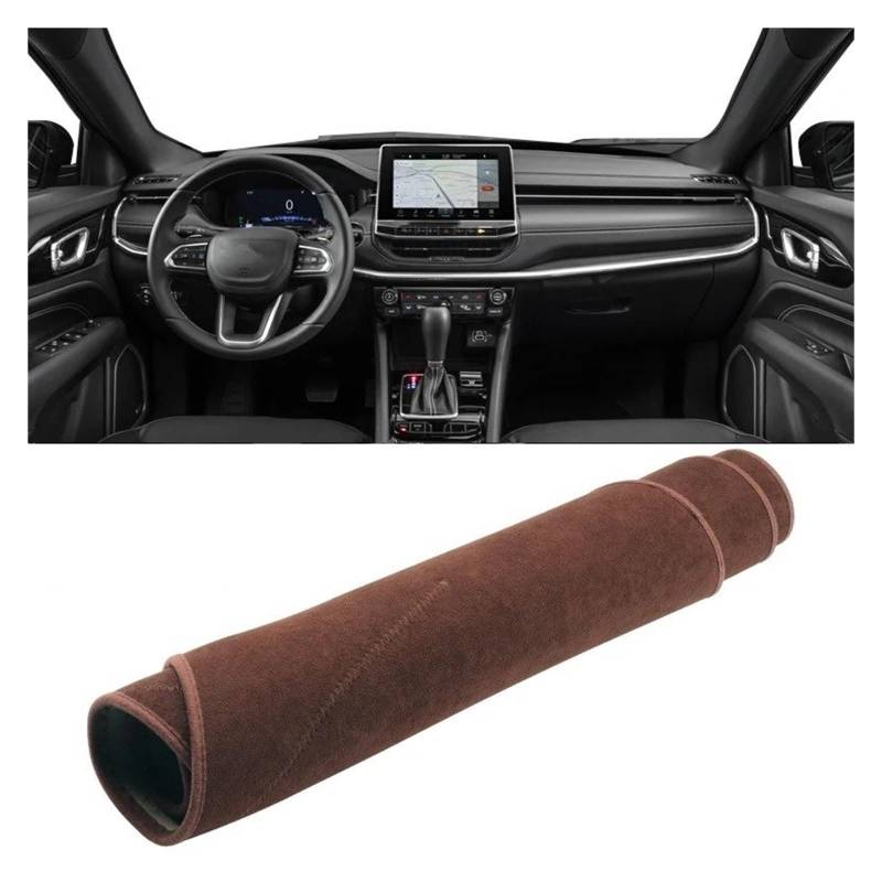 Armaturenbrettabdeckung Matte Für Jeep Für Compass 2021 2022 2023 2024 Auto Dashboard Abdeckung Dash Matte Sonnenschutz Vermeiden Licht Nicht-Slip Pad Zubehör(Brown LHD) von YAKISA