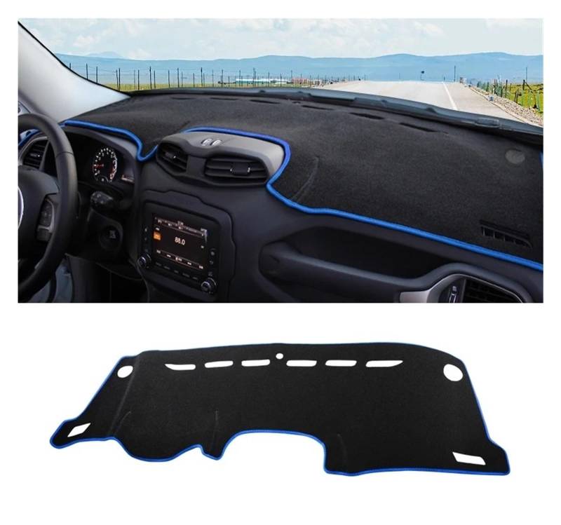 Armaturenbrettabdeckung Matte Für Jeep Für Renegade 2015-2023 LHD Auto Dashboard Abdeckung Vermeiden Licht Pad Anti-Uv Teppich Nicht-Slip Matte(A Blue Side) von YAKISA